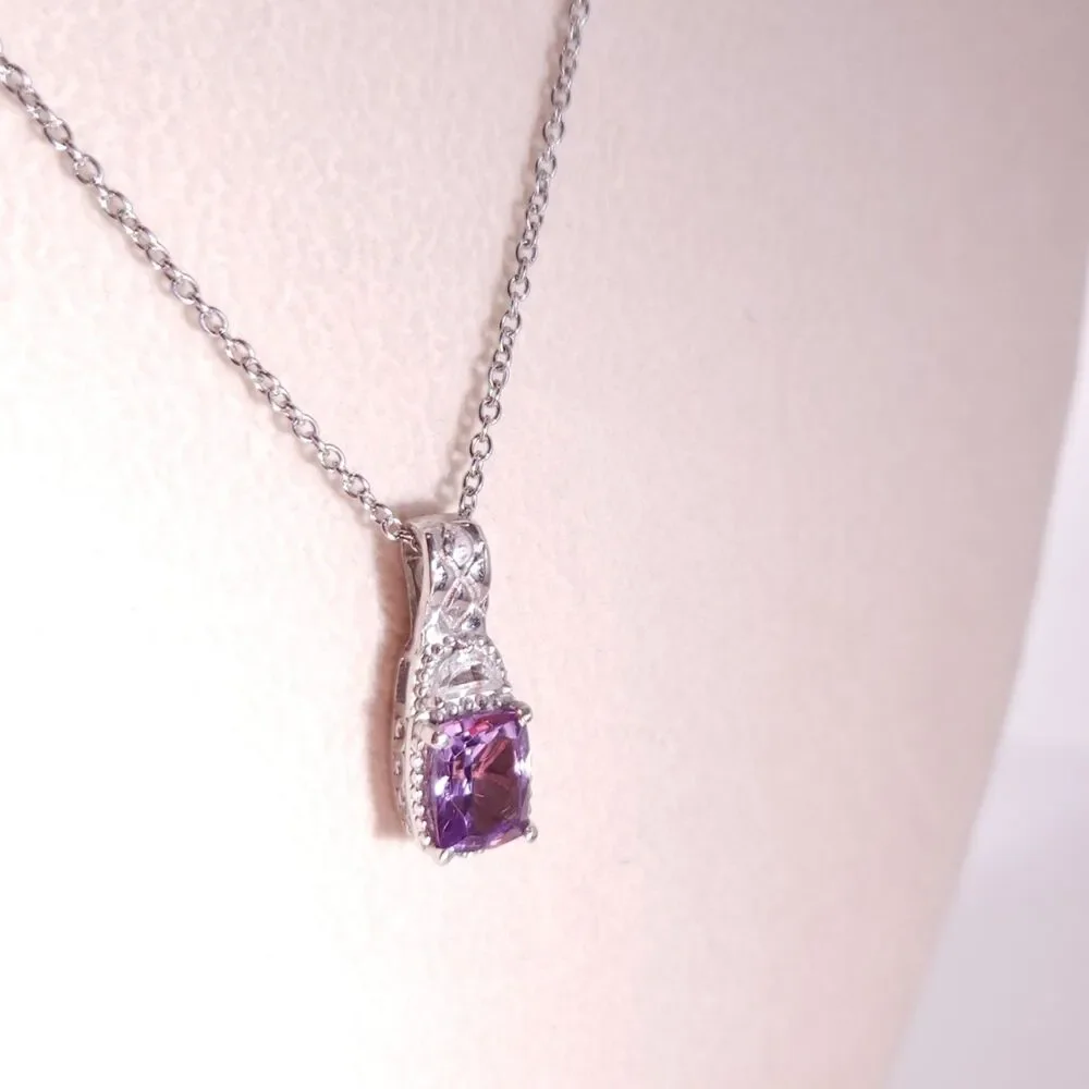 Amethyst Rose de France Pendant Necklace & Stainless Steel Chain